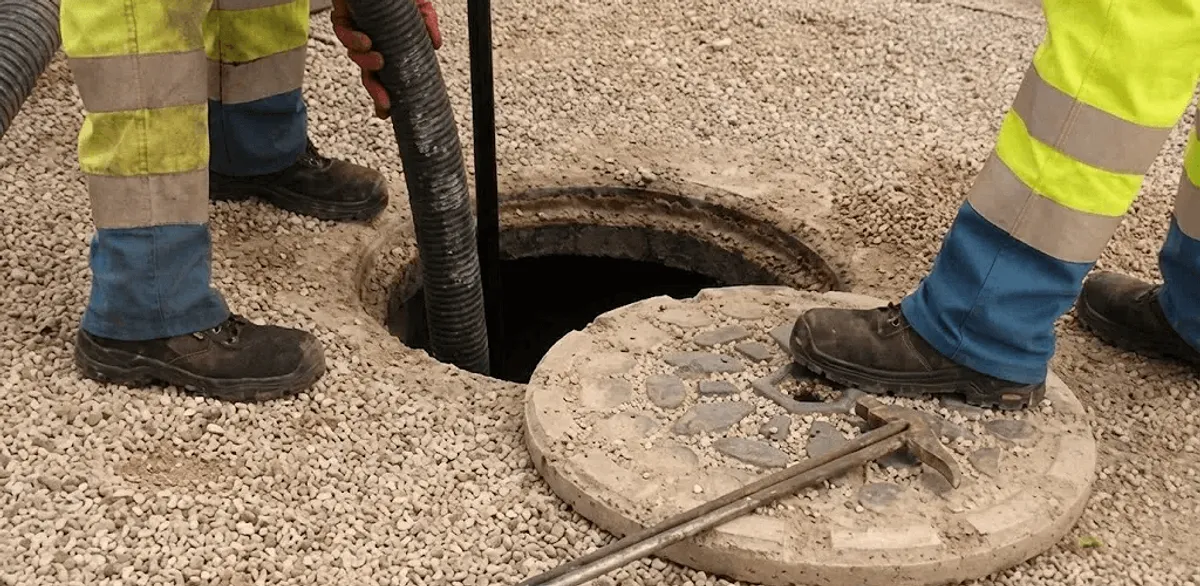 Drain cleaning crew clearing a sewer access point with professional equipment in Santa Ana, CA