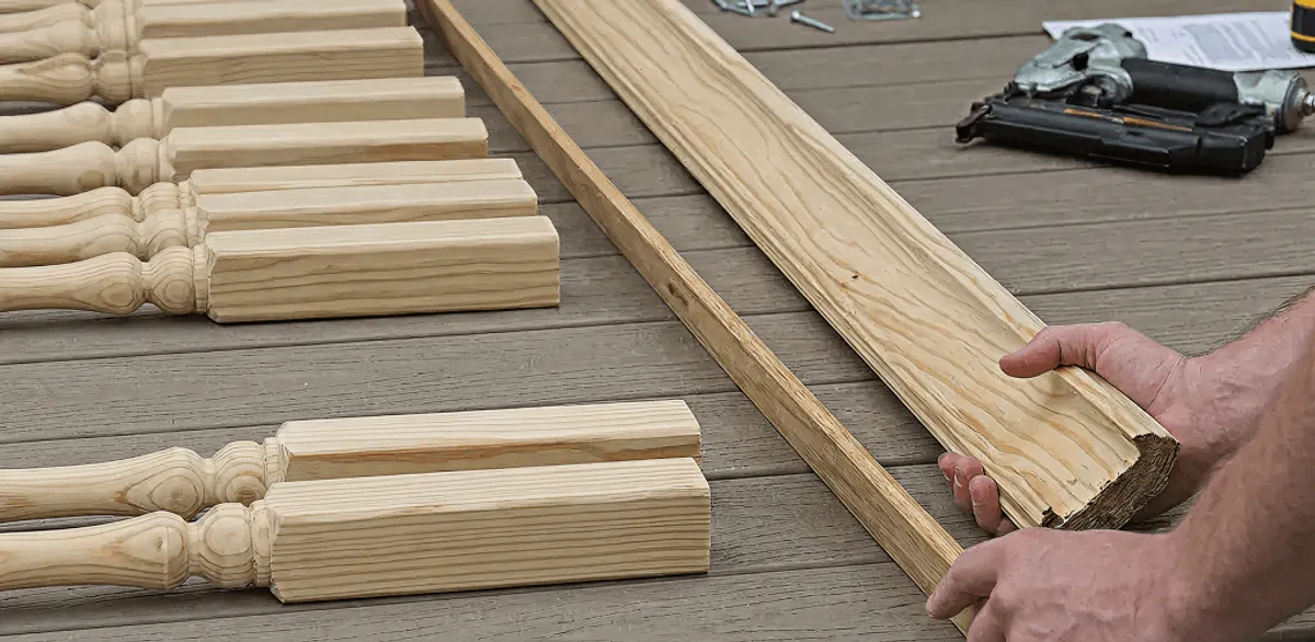 Handrail installation materials and wood components for stair rail work in Santa Ana, CA